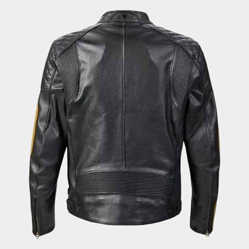 Black Triumph style motorcycle leather jacket with YKK zipper