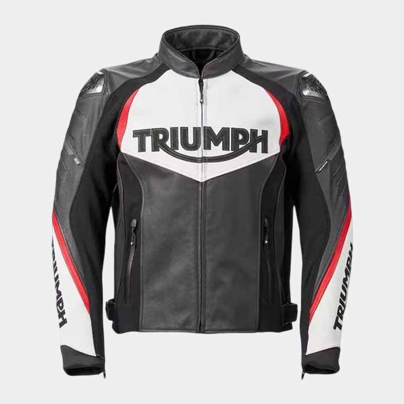 Triumph men's black cowhide leather motorcycle jacket with CE approved armor