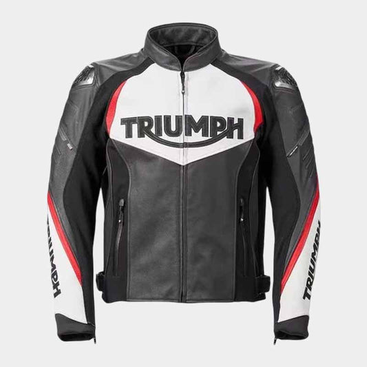 Triumph men's black cowhide leather motorcycle jacket with CE approved armor - 3amoto shop
