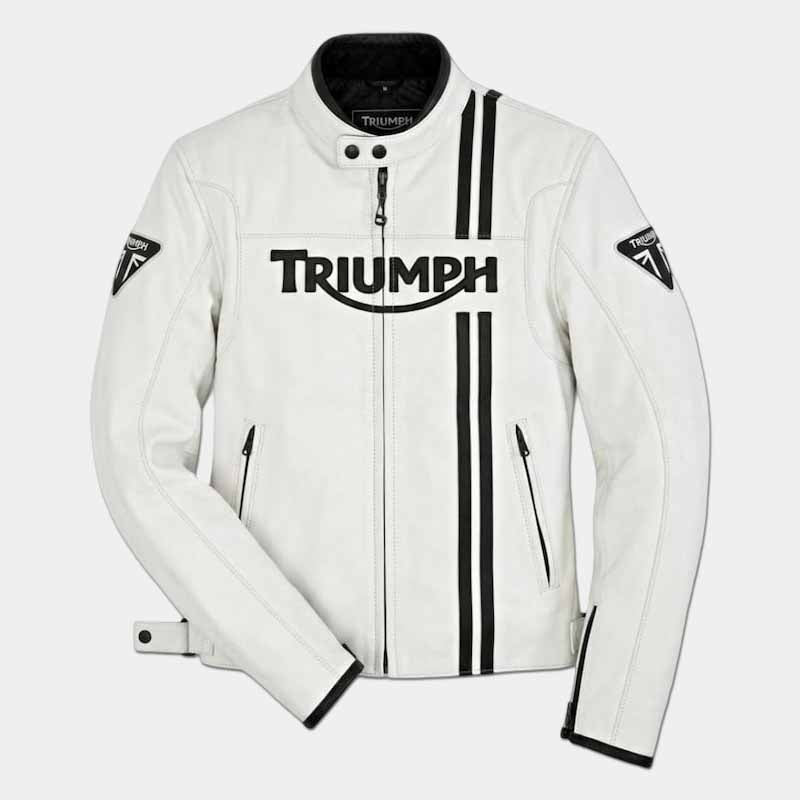 Triumph men's black cowhide leather racing jacket front view