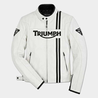 Triumph men's black cowhide leather racing jacket front view