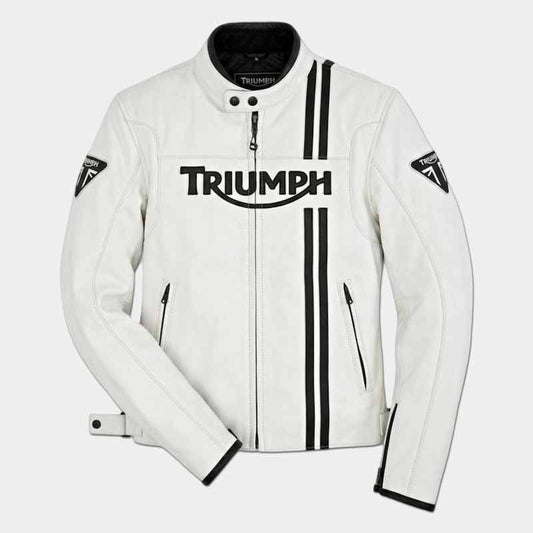 Triumph men's black cowhide leather racing jacket front view - 3amoto shop