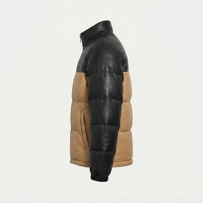 Modern fit two-tone leather quilted winter jacket