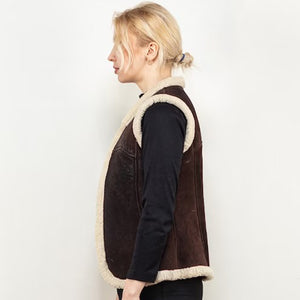 Vintage 70s Women's Brown Sheepskin Shearling Vest