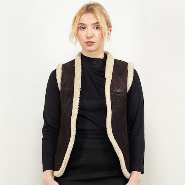 Vintage 70s Women's Brown Sheepskin Shearling Vest