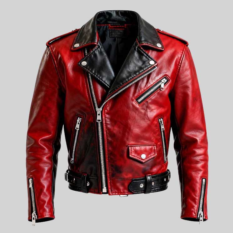 Classic distressed biker leather jacket for motorcycle and street fashion