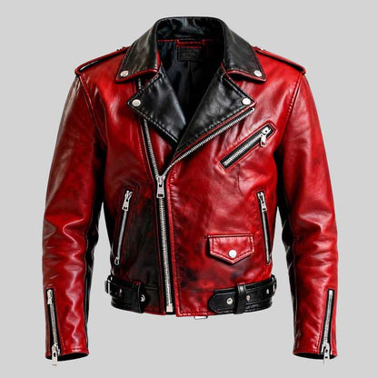 Classic distressed biker leather jacket for motorcycle and street fashion