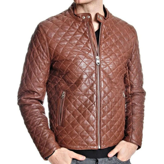 Vintage Brown Leather Biker Jacket for Men - 3amoto shop