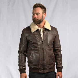 Men's Vintage Brown Shearling Bomber Jacket