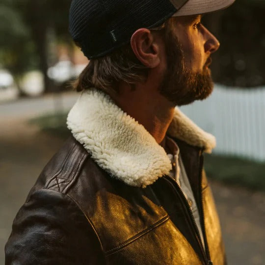 Men's Vintage Brown Shearling Bomber Jacket