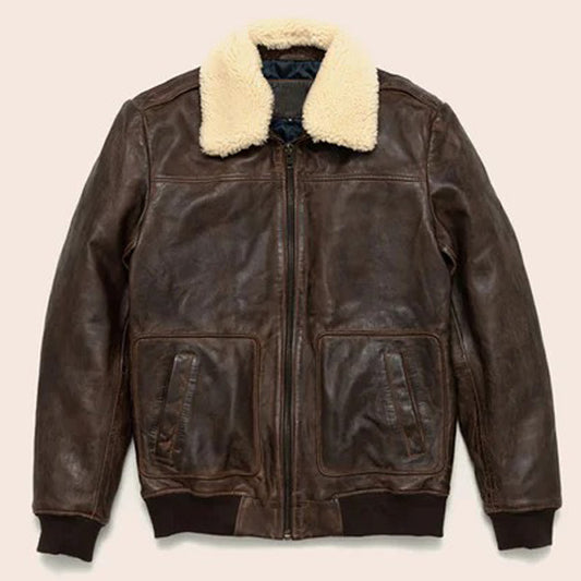 Men's Vintage Brown Shearling Bomber Jacket - 3amoto shop