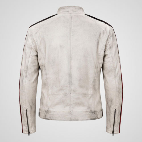 Leather motorcycle racing jacket with decorative racing patches