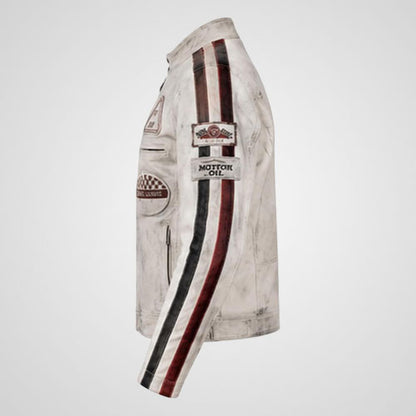 Vintage leather biker jacket with multiple zippered pockets