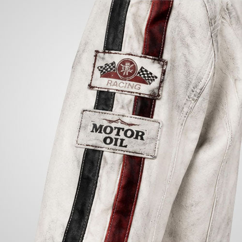 Waist-length leather racing jacket for streetwear and casual styling