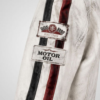 Waist-length leather racing jacket for streetwear and casual styling