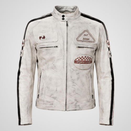 Vintage leather racing jacket with moto biker styling