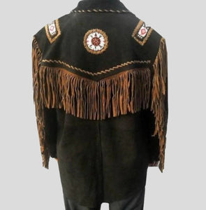 Western Cowboy Brown Suede Leather Jacket - Fringes