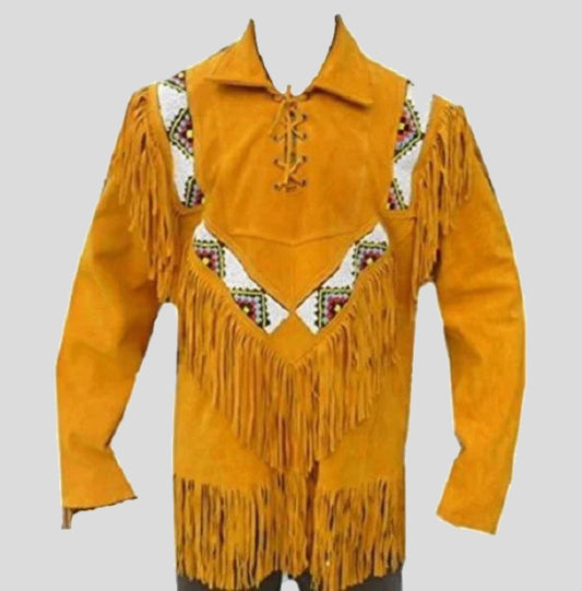 Western Men Cowboy Suede Jacket - Tan Fringes - Fashion Leather Jackets USA - 3AMOTO