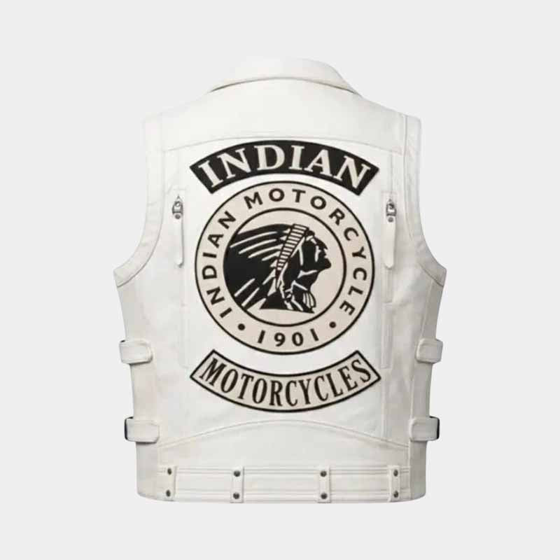 White Indian Motorcycle vest made from genuine cowhide leather with YKK front zipper