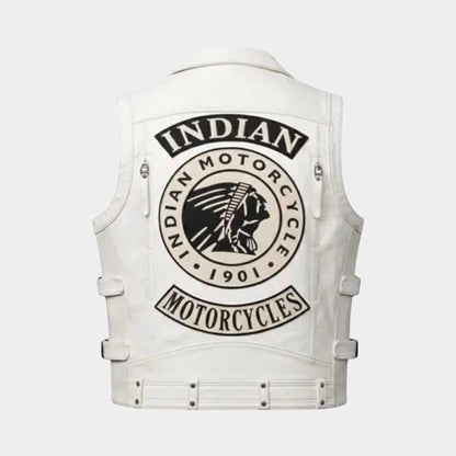 White Indian Motorcycle vest made from genuine cowhide leather with YKK front zipper