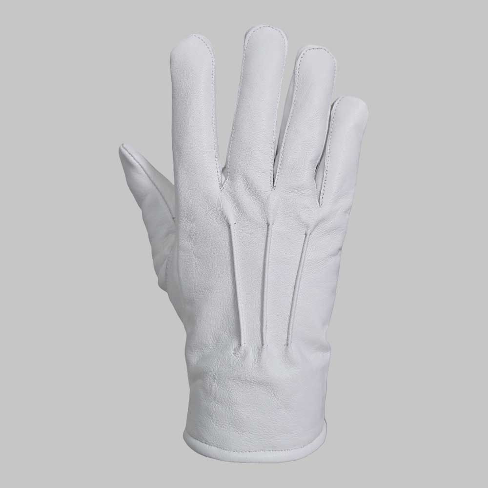 White leather driving glove with warm faux fur lining