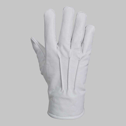 White leather driving glove with warm faux fur lining