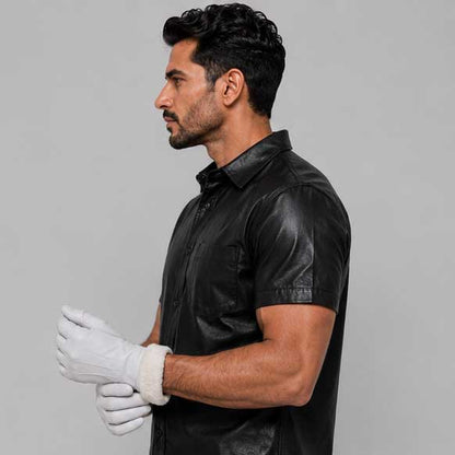 Luxury white leather glove detailed stitching closeup