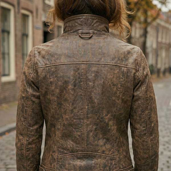 Women Distressed Brown Cafe Racer Leather Jacket
