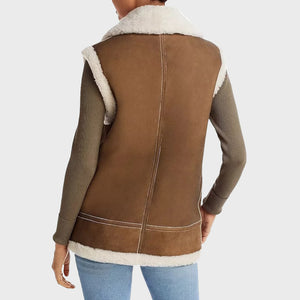 Women's Vintage Brown Shearling Fur Vest Coat - B3 Bomber Style