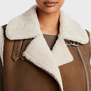 Women's Vintage Brown Shearling Fur Vest Coat - B3 Bomber Style