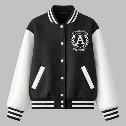women Los Angeles letterman varsity jacket in black and white