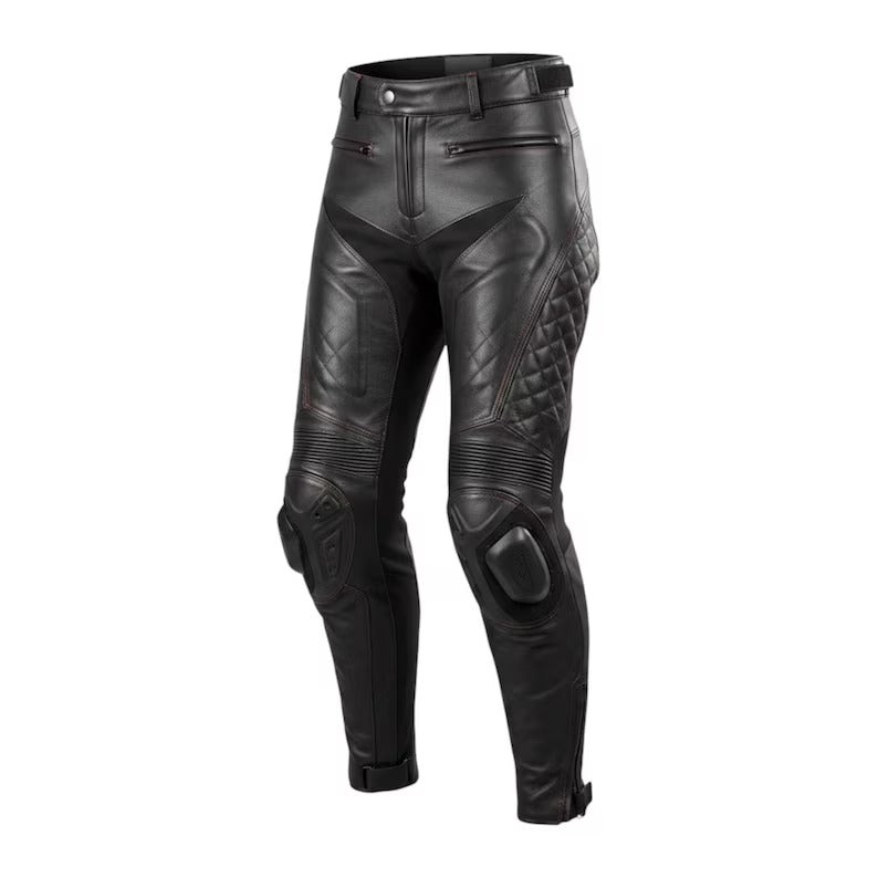 Women's armored cowhide leather motorcycle pants with knee guards