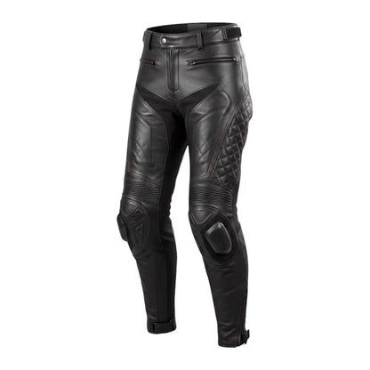 Women's armored cowhide leather motorcycle pants with knee guards