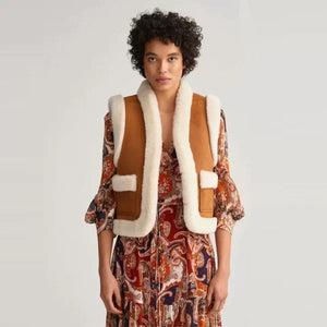 Women's B3 Brown & White Shearling Leather Vest