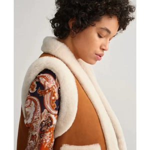Women's B3 Brown & White Shearling Leather Vest