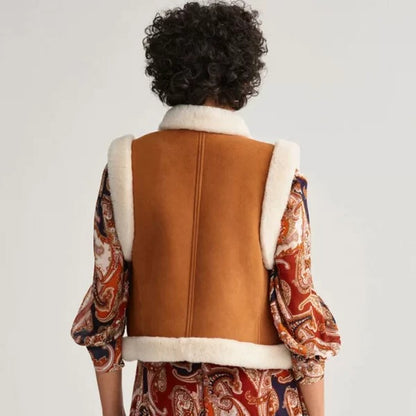 Women's B3 Brown & White Shearling Leather Vest