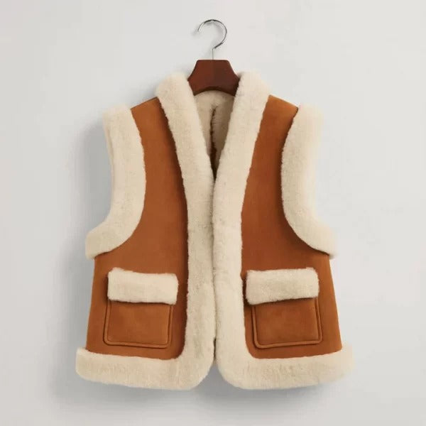 Women's B3 Brown & White Shearling Leather Vest