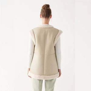 Women's Beige Sheepskin Leather Shearling Vest