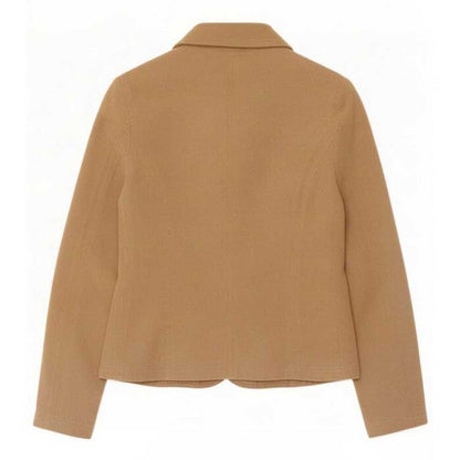Beige suede blazer for women with front flap pockets