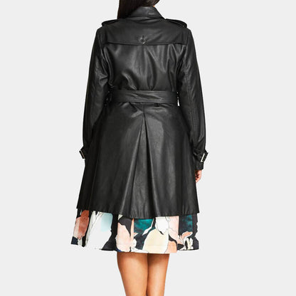 Women’s Black Leather Trench Coat