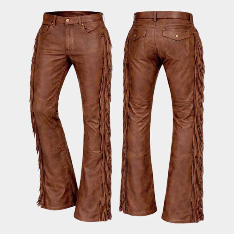 Western cowboy leather trousers for women in vintage brown finish