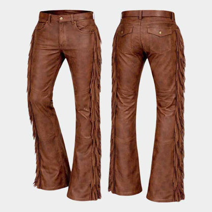 Western cowboy leather trousers for women in vintage brown finish