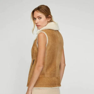 Women's Brown Sheepskin Shearling Leather Vest