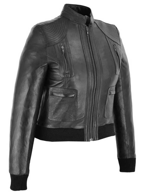 Premium genuine black leather jacket for women with timeless design