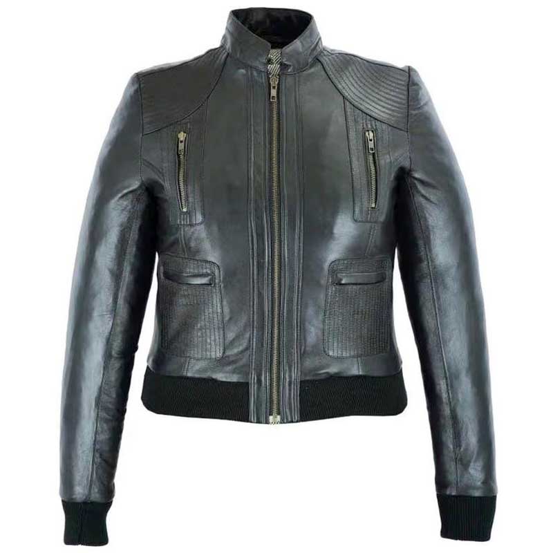 Women's classic handmade real leather jacket in black by 3AMOTO