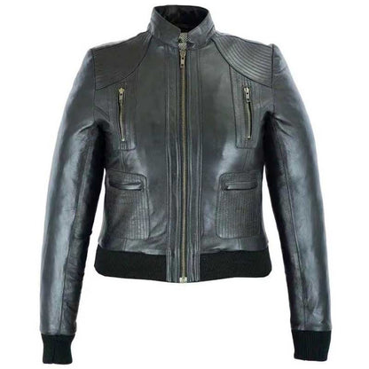 Women's classic handmade real leather jacket in black by 3AMOTO