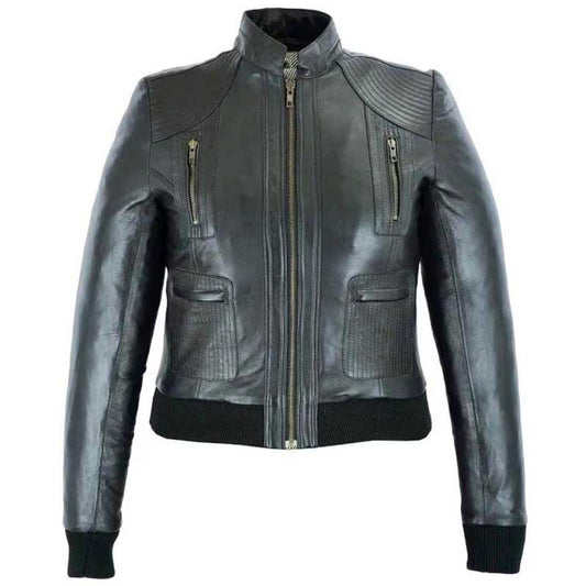 Women's classic handmade real leather jacket in black by 3AMOTO - 3amoto shop