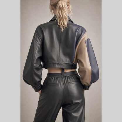 women’s asymmetric cropped leather biker jacket