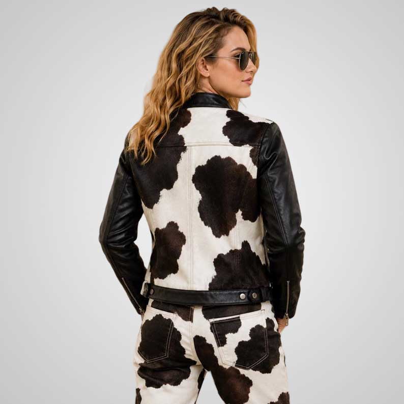 Women's Cow Print Leather Jacket & Pants Set - Western Cowgirl Cowhide Outfit