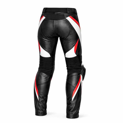 Women's tri-color racing leather trousers with external knee sliders